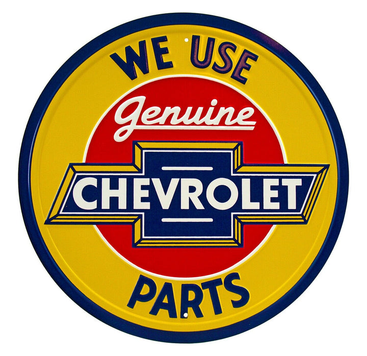 We Use Genuine Chevrolet Parts Licensed 12" Diameter Circular Sign NEW! Home & Garden:Home Décor:Plaques & Signs Hangtime   