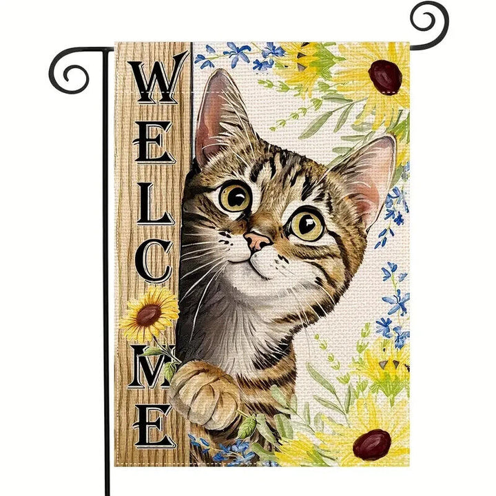 Tabby Cat Welcome Garden Flag Double Sided 12" x 18" NEW! Home & Garden:Yard, Garden & Outdoor Living:Décor:Flags Cozy Home Treasures   