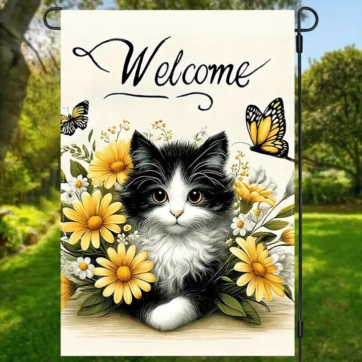 Charming Kitten & Flowers Welcome Burlap Garden Flag Double-Sided 12" x 18" NEW! Home & Garden:Yard, Garden & Outdoor Living:Décor:Flags Style Your Walls