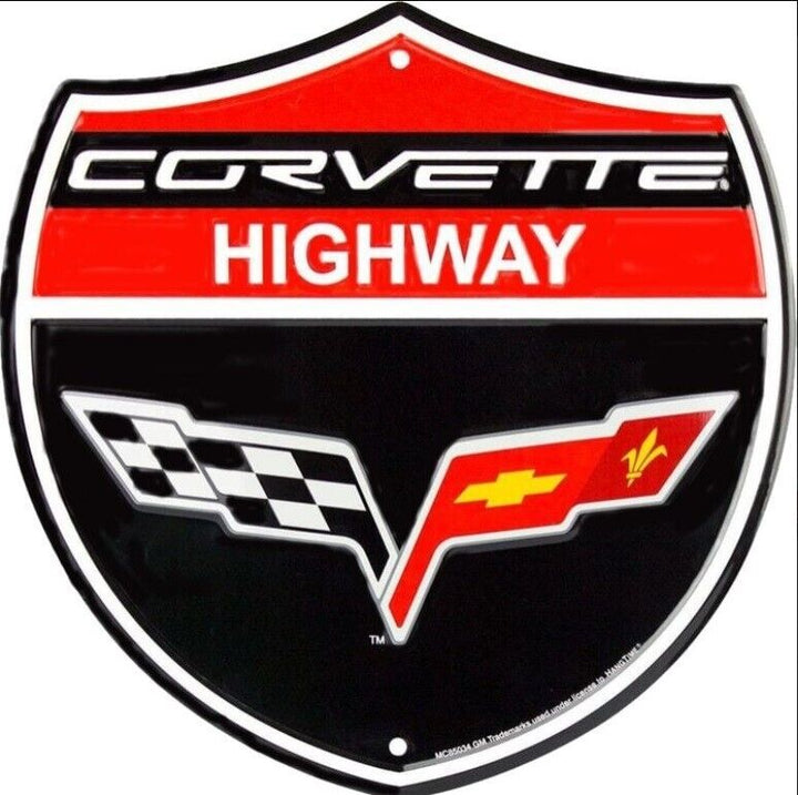 Chevy Corvette Highway Embossed Licensed 12" Shield Sign NEW! Home & Garden:Home Décor:Plaques & Signs Hangtime