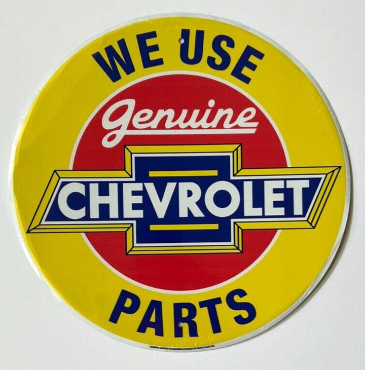 We Use Genuine Chevrolet Parts Licensed 12" Diameter Circular Sign NEW! Home & Garden:Home Décor:Plaques & Signs Hangtime